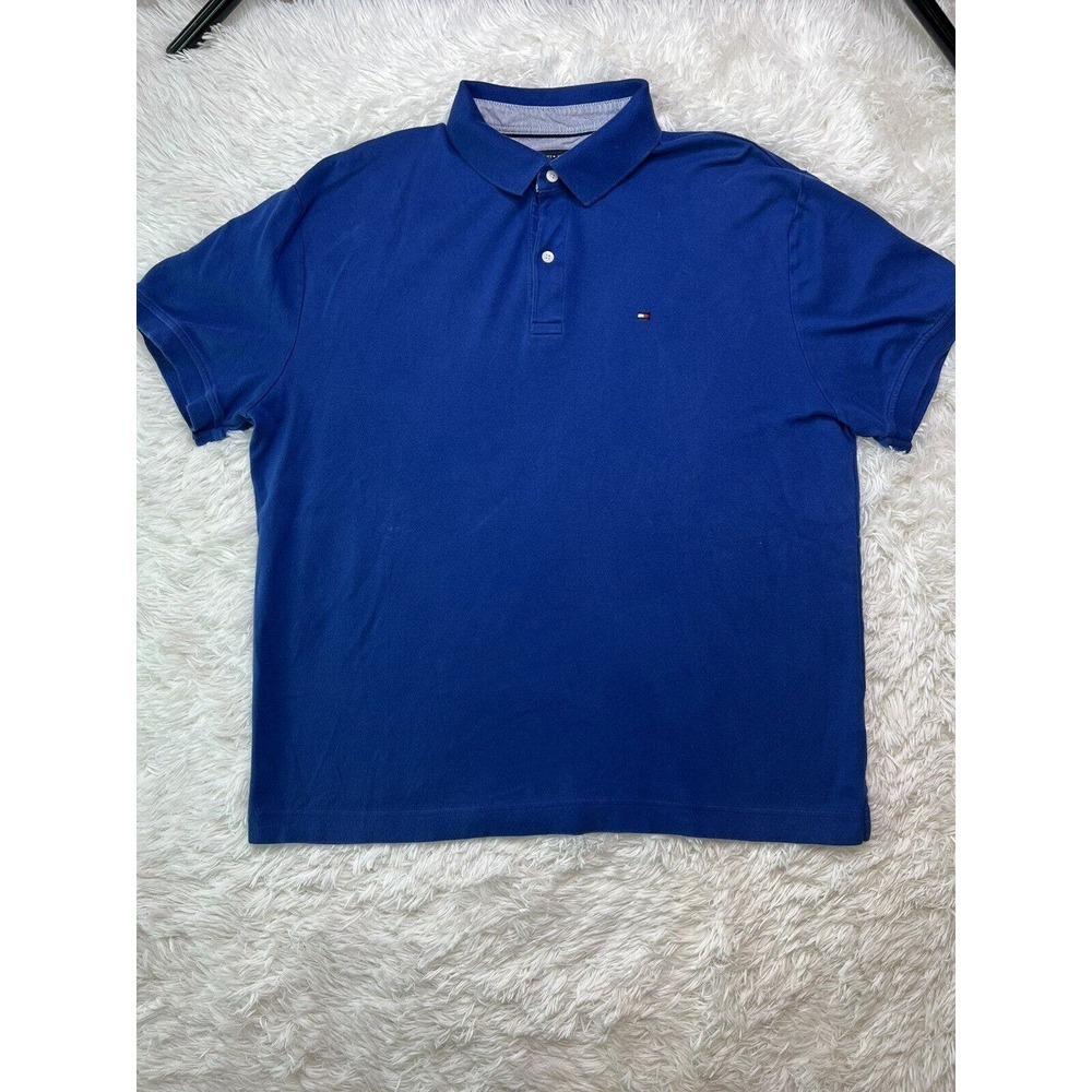 Tommy Hilfiger Men's TH Lux Interlock Blue Custom Fit Polo Shirt Size:‎ L